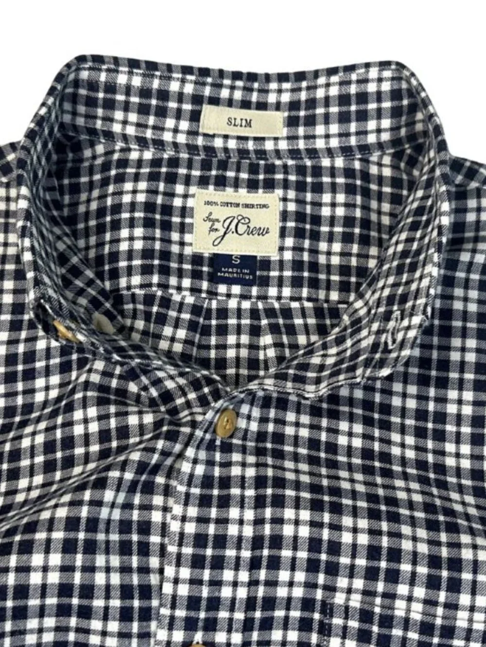 J.Crew Secret Wash Stretch Slim Shirt S Navy White Gingham Button Down